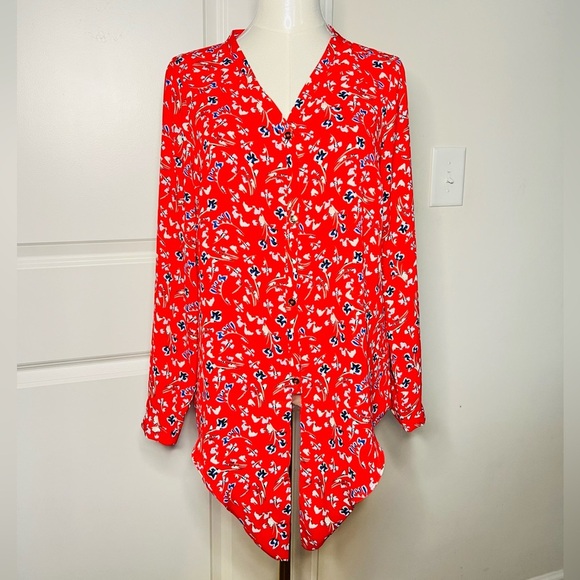 The Limited Tops - The Limited Red Floral Print Blouse Sz Petite M